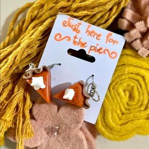 Novelty earrings pumpkin pie dangle.  Made of polymer clay